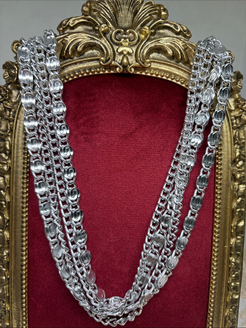 Vintage Sarah Coventry Quadruple Strand Silver Tone Necklace 24” Statement